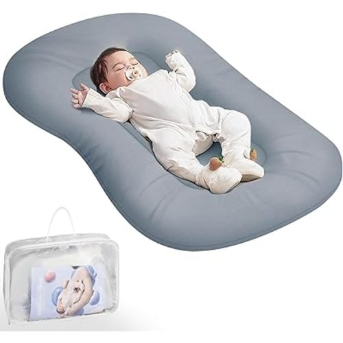 Baby Lounger - Baby Lounger for Newborn, Infant Lounger for Home and Travel, Soft Cotton, Newborn Babies Essentials Gifts, GrayishBlue