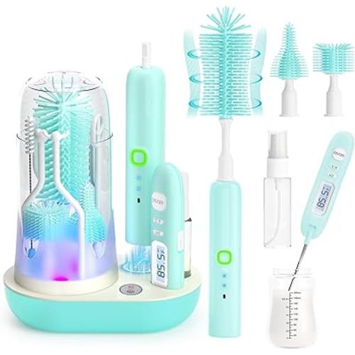 Electric Bottle Brush Cleaner,Wireless Charging Electric Baby Bottle Brush Cleaner,Nipple/Straw/Bottleneck Brush,Food Thermometer,Formula Mixer-IPX7 Waterproof,Travel Bottle Cleaner Kit for Newborn