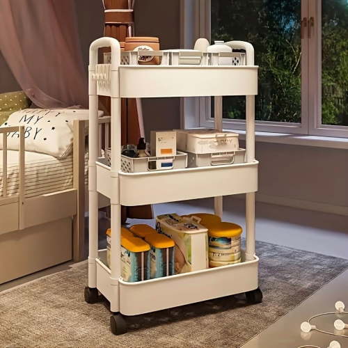 3 Tier Slim Rolling Storage Cart with Wheels Plastic Utility Cart Organizer for Snack Craft Art Postpartum Baby Diaper Nail Makeup in Bathroom Laundry Room Kitchen Bedside Narrow Space