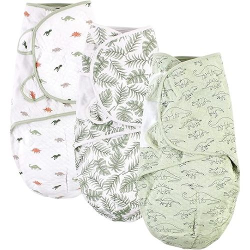 Hudson Baby Unisex Baby Quilted Cotton Swaddle Wrap 3pk, Dinosaur, 0-3 Months