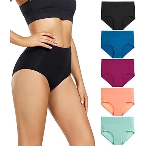wirarpa Women's Underwear High Waisted Ladies Cotton Panties Soft Full Coverage Briefs 5 Pack (Regular & Plus Size)