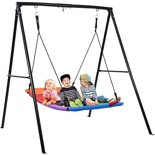 Trekassy Swing Sets for Backyard, 440lbs Heavy Duty A-Frame Metal Swing Stand with 60" Large Platform Swing for Outdoor Playground Park