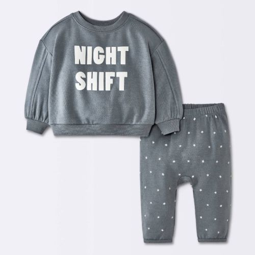 Baby Boys' 2pc Night Shift Stars Graphic Modal French Terry Sweatshirt and Pants Set - Cloud Island™ Charcoal Gray 3-6M