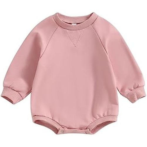 Infant Baby Girl Boy Oversized Sweatshirt Romper Solid Crewneck Sweater Romper Long Sleeve Bubble Bodysuit Tops