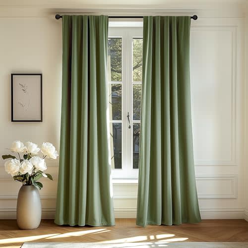 Lazzzy Blackout Velvet Curtains Green 84 inch Thermal Insulated Drapes for Dinning Room Darkening Window Treatment Rod Pocket Home Decor Living Room Set of 2 Panels Sage Green