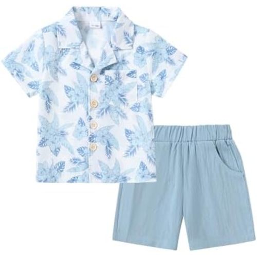 YALLET Toddler Boy Clothes Summer Outfits Short Sleeve Button Down Shirt+Shorts Baby Boy Beach Casual Clothe 1-10 Years