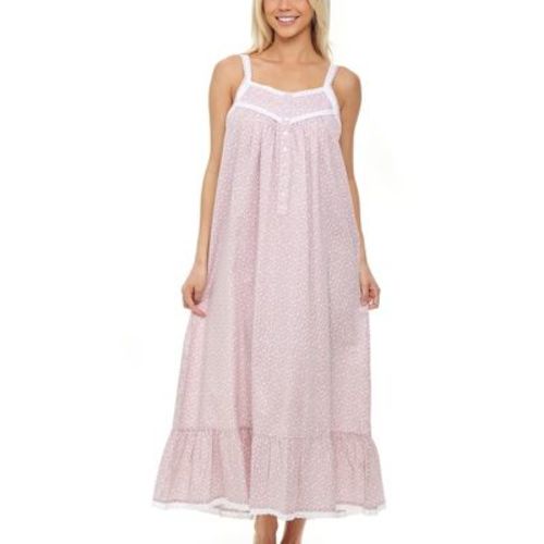 ADR Victorian Nightgown, 100 Cotton Nightgowns for Women, Long Nightgowns for Women Soft Cotton, Nighty White Floral on Mauve XS