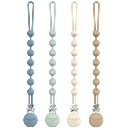 Cuddle Campus Silicone Pacifier Clip Holder with One Piece Design, Pack of 4 Soft Flexible Binky Clips with Texture for Baby Boy and Girl (0-6M) Set 1
