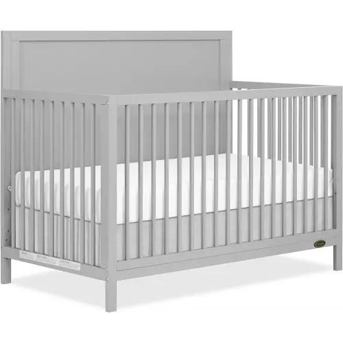 Dream On Me Dillian 5-in-1 Convertible Full-Size Baby Crib in Pebble Grey, GreenGuard Gold & JPMA, Converts to Toddler, Day & Full-Size Bed, 3 Mattress Heights, Sustainable Pinewood