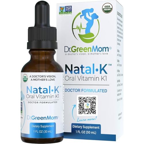 Dr. Green Mom Natal K Oral Vitamin K1 Drops for Newborns | Organic Phytonadione in MCT Oil | Natural VIT K for Babies to Support Blood Clotting