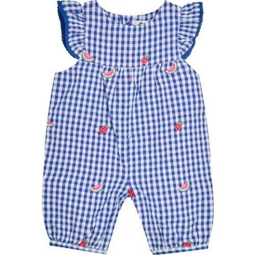 Gingham Fruit Embroidered Cotton Romper, 0-3M