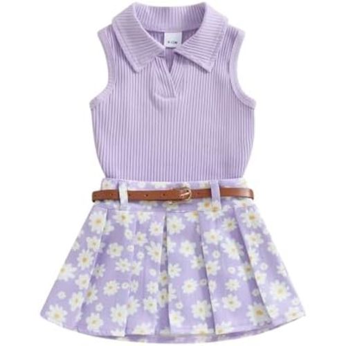 FIOMVA Toddler Baby Girl Golf Outfits,Lapel Golf Shirt+Golf Skirt Set Golf Clothes Hole in One Golf Birthday Clothing Summer