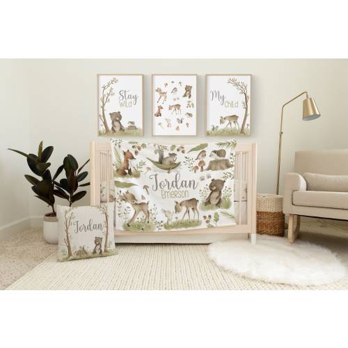 Woodland Crib Bedding Set, Gender Neutral Crib Bedding, Baby Boy Crib Bedding Set Girl, Woodland Nursery, Neutral Nursery, Woodland Animals