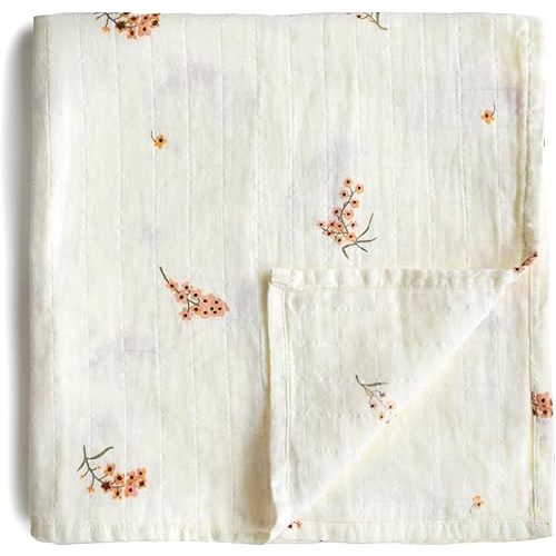 mushie Muslin Baby Swaddle Blanket | 100% Organic Cotton (Flowers)
