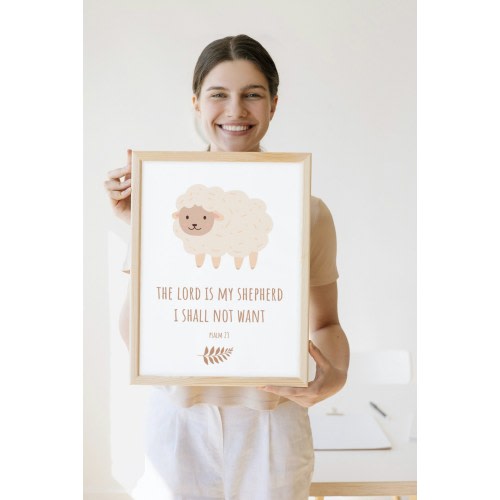 Psalm 23 Print Nursery Print Bedroom Shepherd Print Art Cute Sheep Minimalist Gift for Christian Children Instant Digital Download Wall Art
