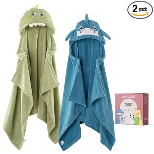 Momcozy Baby Bath Towels with Visualize Health Label - Ultra Soft & Absorbent Coral Fleece Hooded Towels