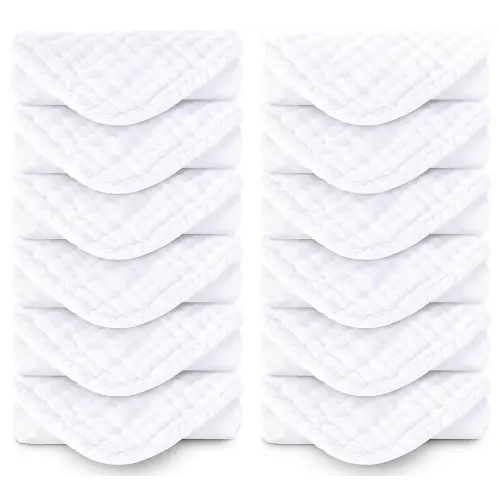 Muslin Burp Cloths 100% Cotton Large 20''x10'' Extra Soft and Absorbent Baby Wash Cloths Spit Up Rags - Baby Burping Cloth for Boys Girls Items(12 Pack White)