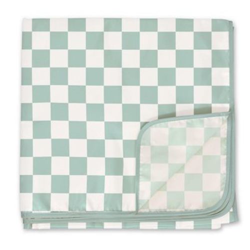 Tiny Twinkle Mess-Proof Splat Mats for Under High Chairs or Table Cover for Art Projects for Baby and Toddler (51" x 51", Sage Checkers)