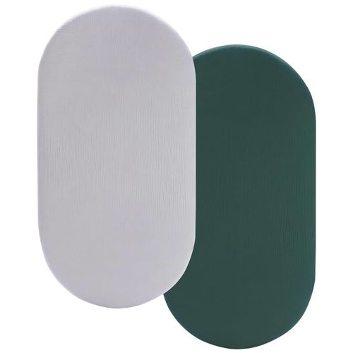 Pro Goleem Muslin Bassinet Sheet for Boys and Girls, Soft Breathable Fitted Cotton Baby Sheets Set for Oval Hourglass and Rectangular Bassinet Mattress, Neutral, 2 Pack (Grey&Green)