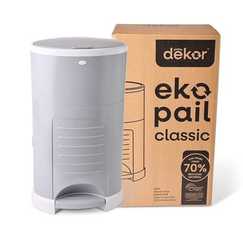 Diaper Dekor EKO Classic Diaper Pail, Gray | ONLY Eco-Friendly Diaper Pail Made with 70% Recycled Materials | Hands-Free: Step–Drop–Done | Cost-Effective Refill System