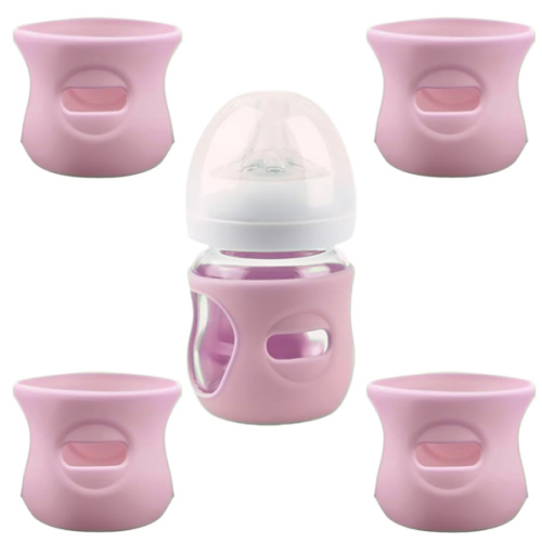 4 Pack Silicone Sleeves for Avent Natural Glass Baby Bottles, Anti Breakage Baby Bottle Holder, Compatible with Philips Avent Glass Natural Baby Bottle, BPA Free (Pink, 4 OZ)