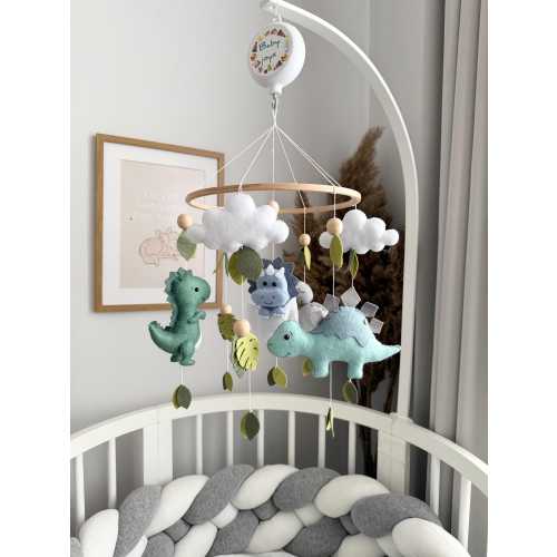 Dinosaur mobile.Personalized Dinosaur Baby Mobile with Cloud - Felt Nursery Decor.Dino Nursery Decor - Dinosaur Felt Baby Mobile with Cloud