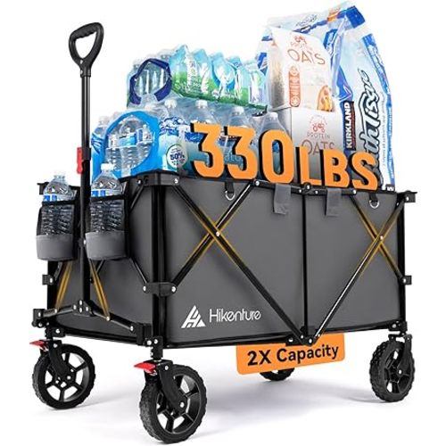 Hikenture Collapsible Wagon 330LBS Capacity, 200L Extra Large Wagons Carts Foldable, Heavy Duty Folding Wagon with All-Terrain Wheels, Utility Beach Wagons for Outdoor Garden