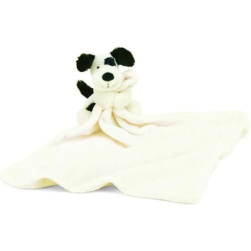 Jellycat Bashful Black and Cream Puppy Soother Stuffed Animal, 13.5 inches| Security Blanket & Lovey for Babies | Baby Gift