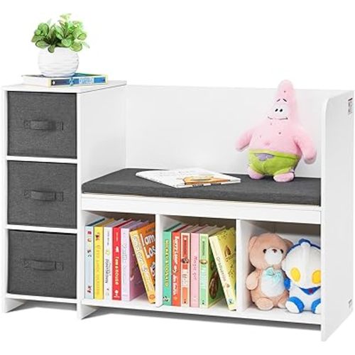 VEVOR Wooden Toy Chest for Kids, Toddler Toy Storage Box with Flip-Top Lid and Safety Hinge, Large Kids Storage Bench (White, 42.91" x 15.67" x 29.92")