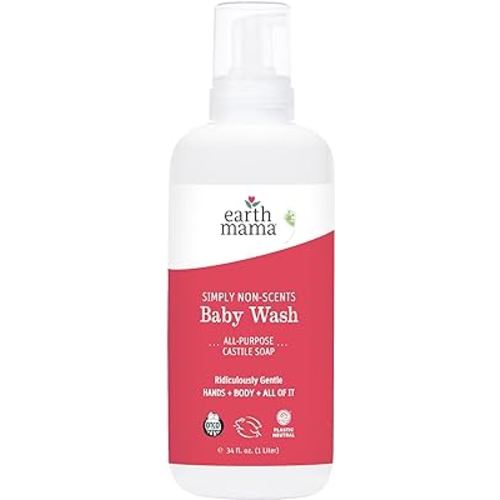 Earth Mama Simply Non-Scents Baby Wash Foaming Hand Soap, Organic All-Purpose Fragrance Free Body Wash for Sensitive Skin, Castile Soap with Coconut Oil, Shea Butter, Calendula, & Aloe, 34floz