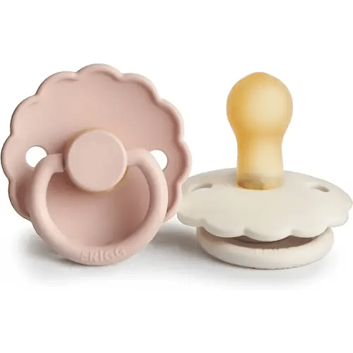 FRIGG Daisy Natural Rubber Baby Pacifier | Made in Denmark | BPA-Free (Blush/Cream, 0-6 Months) 2-Pack