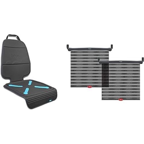 Munchkin® Brica® Elite Seat Guardian™ Child Car Seat Protector with Grime Guard™ Fabric, Dark Grey & Brica® Sun Safety™ Car Window Roller Shade with White Hot® Heat Alert, 2 Pack, Black