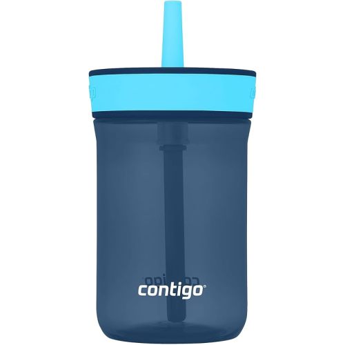 Contigo Kids’ Leighton Straw Tumbler with Spill-Proof Leak-Proof Lid 14oz Blueberry/Blue Raspberry