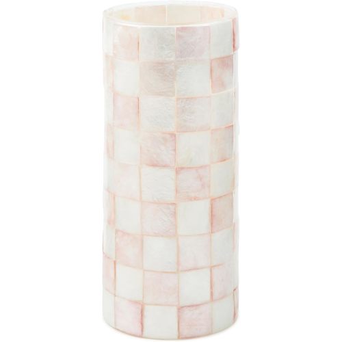 MACKENZIE-CHILDS Capiz Small Vase, Unique Flower-Vase Decor, Pink-and-White Rosy Check