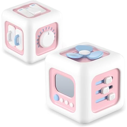 Busy Cube Montessori Toys for 1 Year Old Boy Girl Birthday Gifts, Travel Sensory Developmental 6 in 1 Educational Learning Fine Motor Toys Easter Basket Stuffers
