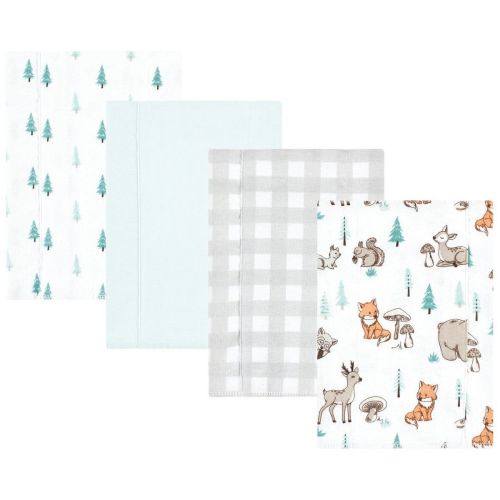 Hudson Baby Cotton Flannel Burp Cloths, Neutral Woodland Pals 4-Pack, One Size