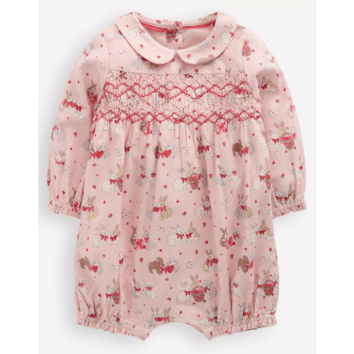 Smocked Romper-Pink Love Bunnies | Boden USA