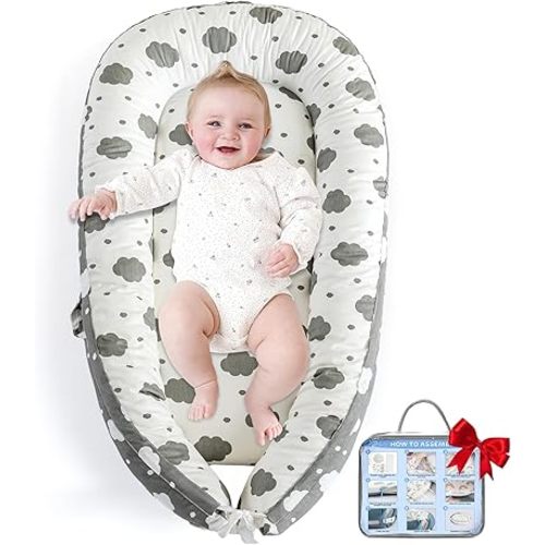 Baby Lounger for Newborn, Infant Lounger for Playtime, Detachable 0-18 Months Infant Nest, Portable Baby Floor Seats & Loungers, Tummy Time Pillow Travel Essentials Must Haves Newborn Gifts