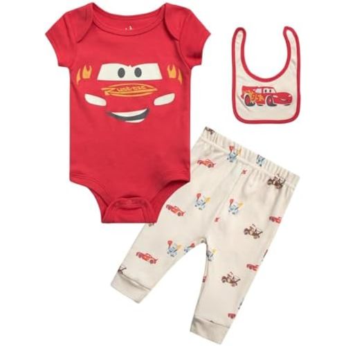 Disney Baby Boys' Outfit Set - 3 Piece Newborn Essentials Gift Set with Bodysuit, Pants, and Bibs (Infant Sizes:0-9M)