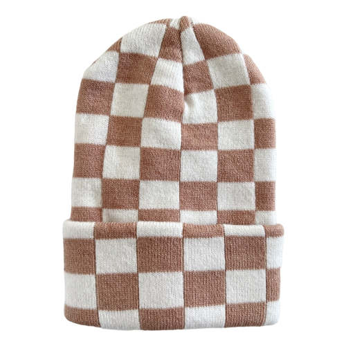 Baby's First Hat, Tan/Warm White Checkerboard