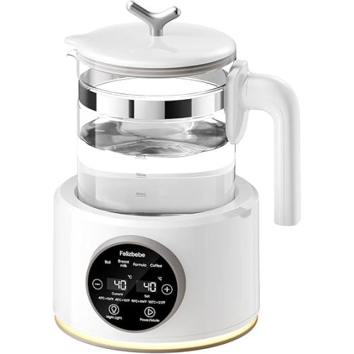 Baby Instant Warmer, Baby Milk Warmer Glass Electric Kettle Boiler with Night Light, Accurate Temperature Control for Formula, 1.2L Glass Water Warmer Breastmilk,Boil Coffee,Tea, 24H Insulation