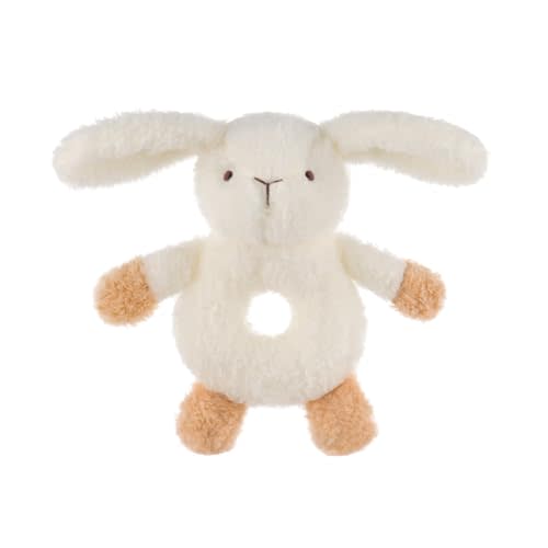Apricot Lamb Baby Bunny Rabbit Soft Rattle Toy, Plush Stuffed Animal for Newborn Soft Over 0 Months 6 Inches, White (brown hands and feet)