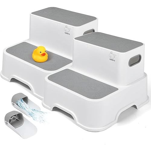 Toddler Step Stool for Bathroom Sink, 2-Pack Kids Toilet Potty Step Stools, Heavy Duty Baby Child Stepping Stool with Handle for Toddlers Kitchen Counter Bedroom Nursery Room (White)
