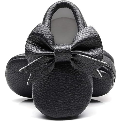 Bebila Double Bow Fringe Baby Moccasins - Soft Sole Baby Shoes Girls Toddler Crib Flats