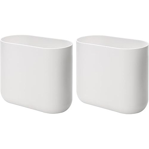 iDesign Small Oval Plastic Bathroom Trash Cans - Ideal for Bathroom, Bedroom, or Office - Set of 2 - White