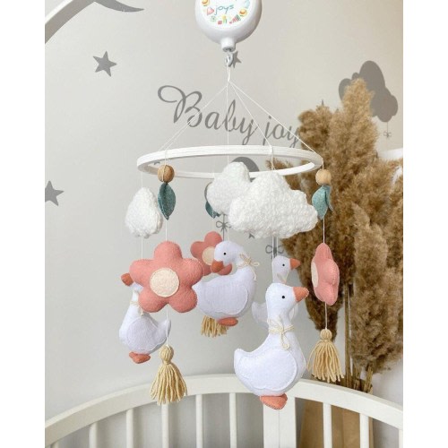 Goose Baby Mobile. Goose Baby Mobile Crib,Mother Goose Theme Nursery Mobile,Springtime Goose Mobile with Realistic Flowers.Duck Nursery