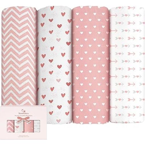 Yoofoss Muslin Swaddle Blankets, 4-Pack Receiving Blankets for Baby Boys and Girls, 47 x 47 Inches Baby Blankets Neutral Swaddle Wrap 70% Rayon from Bamboo and 30% Cotton