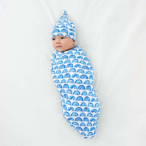 Blue Rainbows Swaddle & Hat Set - Little Sleepies