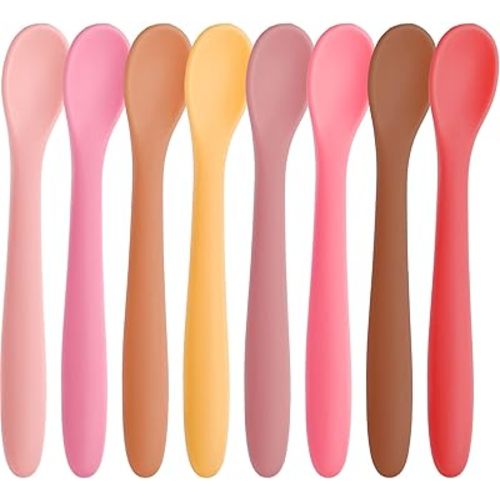 HANSGO Silicone Baby Feeding Spoons, 8PCS First Stage Infant Spoons Utensils Feeding Supplies with Warm Soft Colors, Dishwasher and Boil Safe