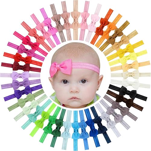 40 Colors Baby Girls Headbands Tiny Bows 2.75" Grosgrain Ribbon Hair Bow Hair Band Hair Accessories for Baby Girls Infants Toddlers Kids Newborns